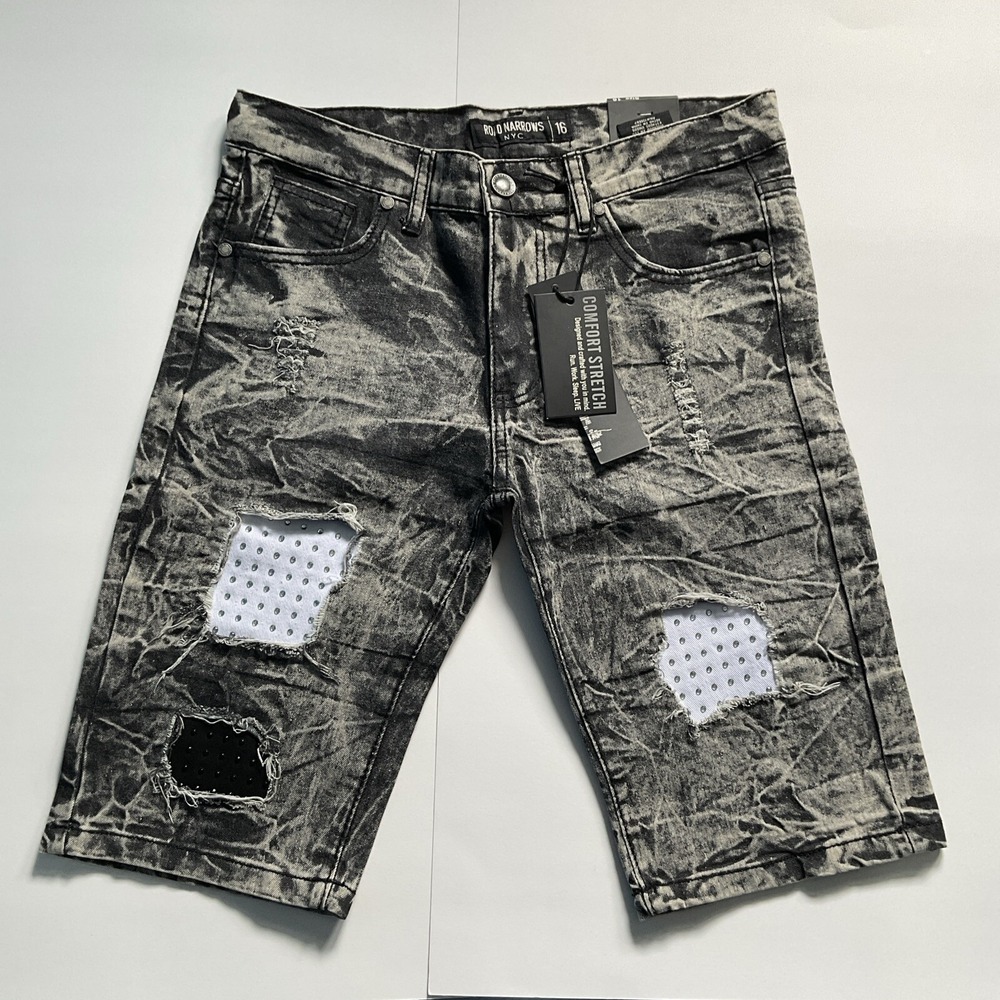 Road Narrow Youth boys Denim Short Distressed Black‎ Size 16